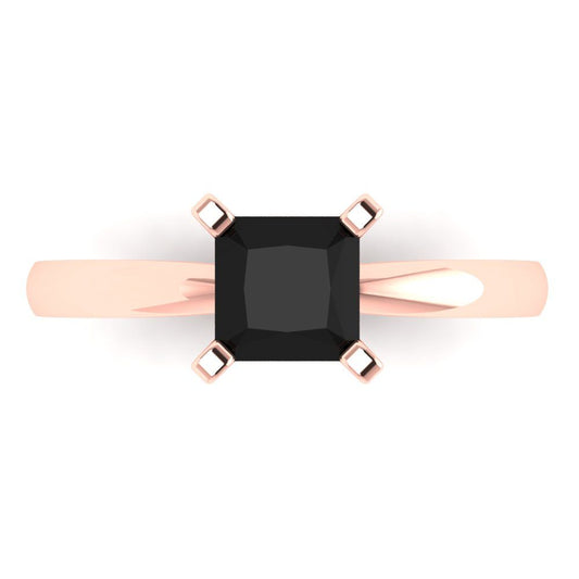 1 cttw Natural Onyx Solitaire  Engagement Ring - Solid Rose Gold (VVS1, Princess Cut,5.5mm)