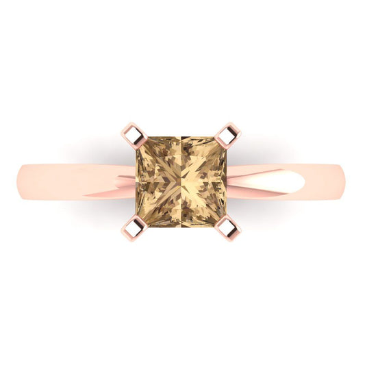 1 cttw Zirconia Simulated Champagne Diamond Solitaire  Engagement Ring - Solid Rose Gold (VVS1, Princess Cut,5.5mm)