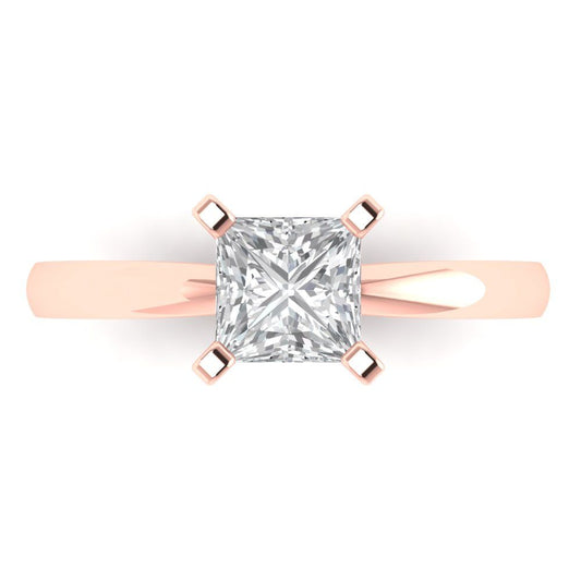 1 cttw Moissanite Solitaire  Engagement Ring - Solid Rose Gold (VVS1, Princess Cut,5.5mm)
