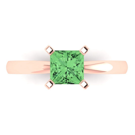 1 cttw Zirconia Simulated Green Diamond Solitaire  Engagement Ring - Solid Rose Gold (VVS1, Princess Cut,5.5mm)