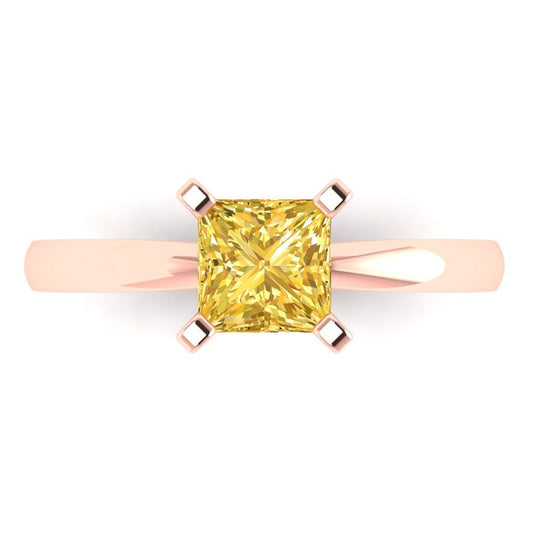 1 cttw Zirconia Simulated Yellow Diamond Solitaire  Engagement Ring - Solid Rose Gold (VVS1, Princess Cut,5.5mm)