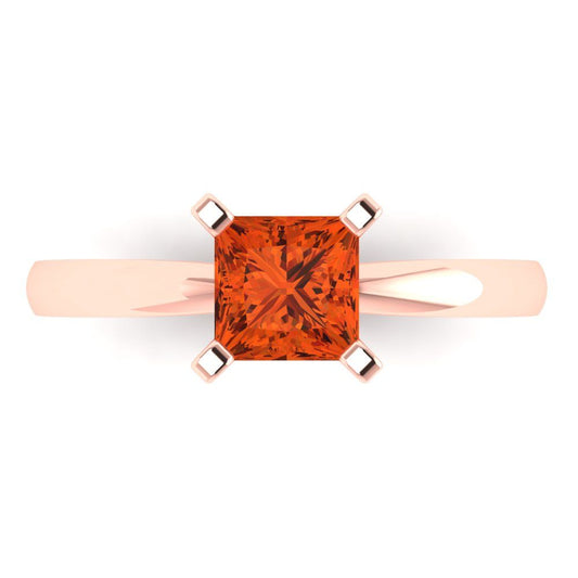 1 cttw Zirconia Simulated Red Diamond Solitaire  Engagement Ring - Solid Rose Gold (VVS1, Princess Cut,5.5mm)