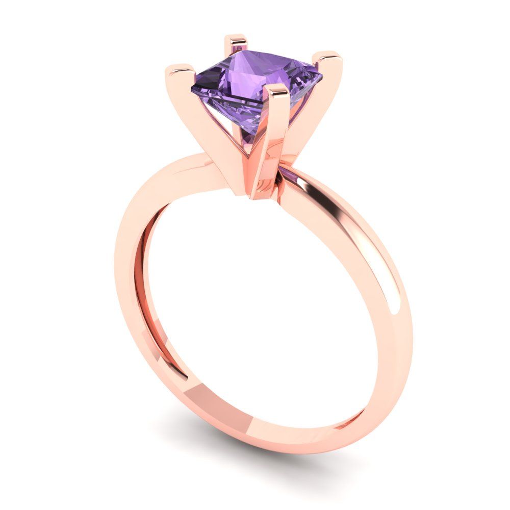 1 cttw Simulated Alexandrite Solitaire  Engagement Ring - Solid Gold (Princess Cut,5.5mm)