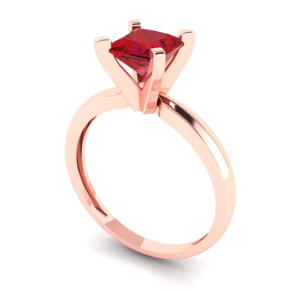 1 cttw Simulated Ruby Solitaire  Engagement Ring - Solid Gold (Princess Cut,5.5mm)