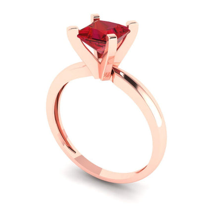 1 cttw Simulated Ruby Solitaire  Engagement Ring - Solid Gold (Princess Cut,5.5mm)