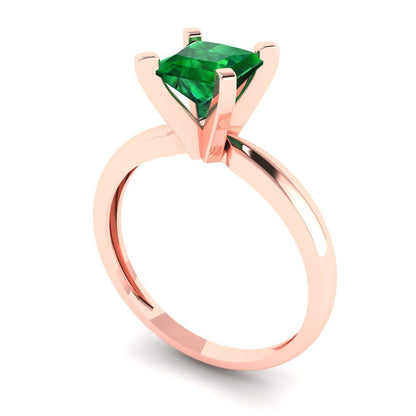 1 cttw Simulated Emerald Solitaire  Engagement Ring - Solid Gold (Princess Cut,5.5mm)