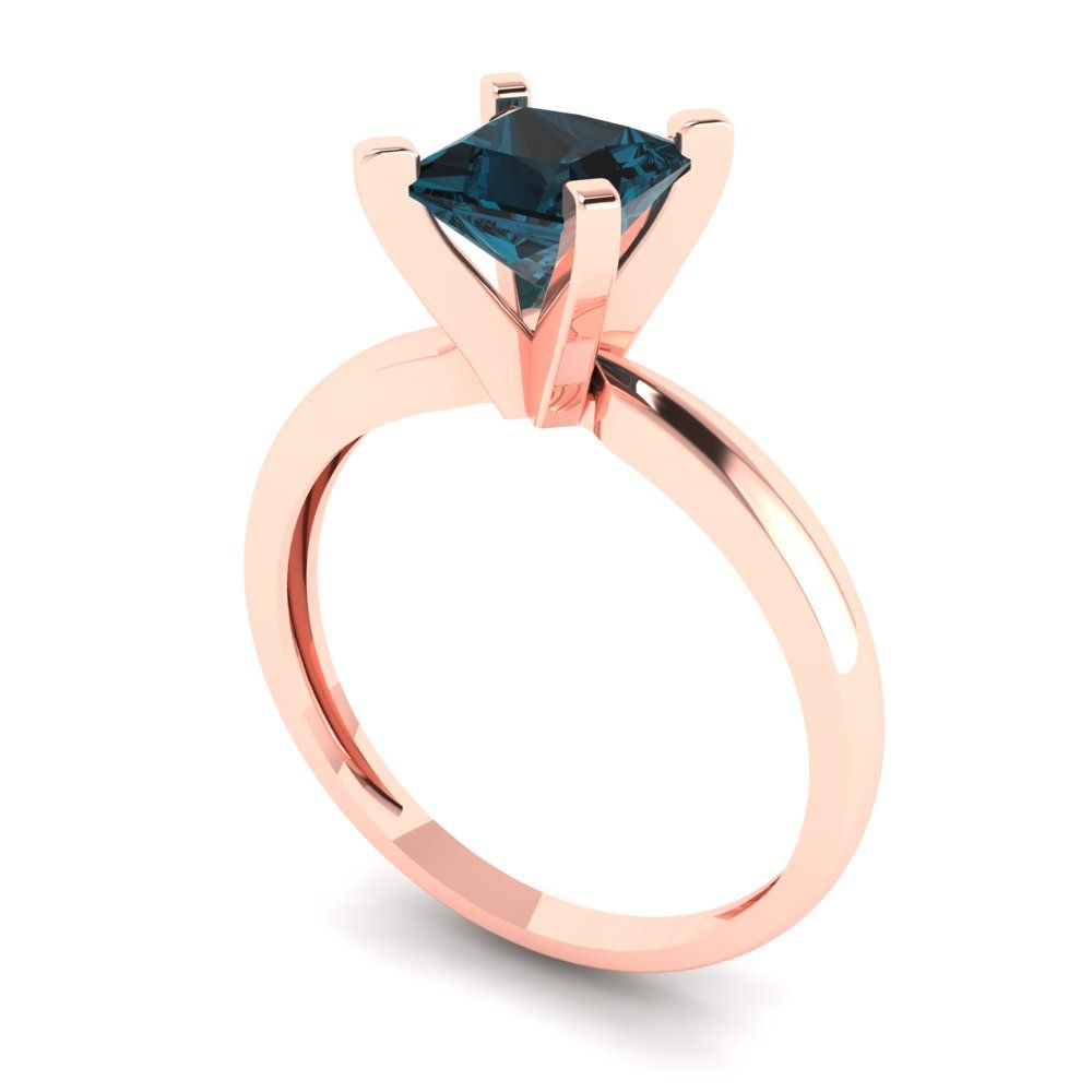 1 cttw Natural London Blue Topaz Solitaire  Engagement Ring - Solid Gold (Princess Cut,5.5mm)