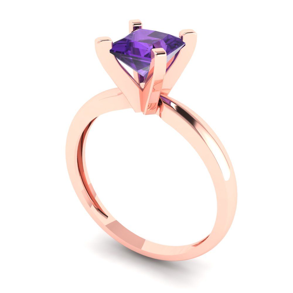 1 cttw Natural Amethyst Solitaire  Engagement Ring - Solid Gold (Princess Cut,5.5mm)