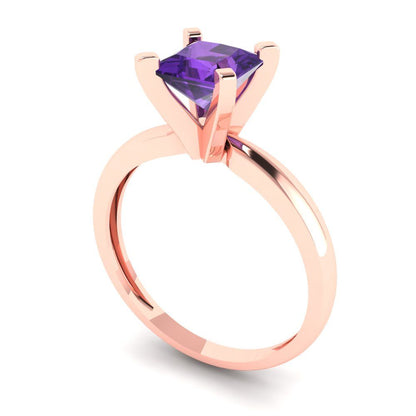 1 cttw Natural Amethyst Solitaire  Engagement Ring - Solid Gold (Princess Cut,5.5mm)