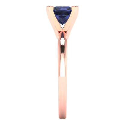 1 cttw Simulated Blue Sapphire Solitaire  Engagement Ring - Solid Gold (Princess Cut,5.5mm)