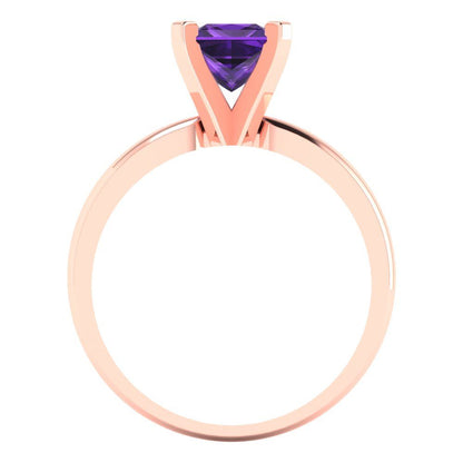 1 cttw Natural Amethyst Solitaire  Engagement Ring - Solid Gold (Princess Cut,5.5mm)