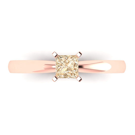 0.5 cttw Natural Morganite Solitaire  Engagement Ring - Solid Rose Gold (VVS1, Princess Cut,4.5mm)