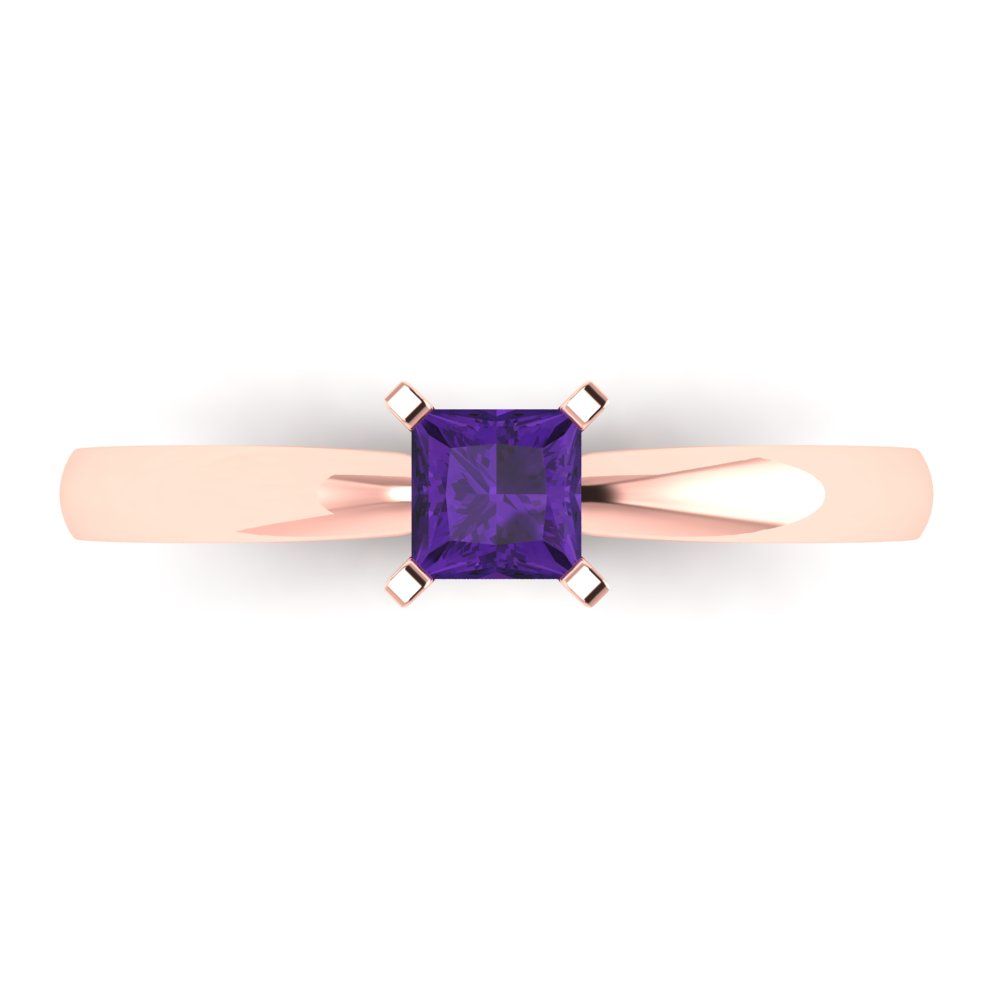 0.5 cttw Natural Amethyst Solitaire  Engagement Ring - Solid Gold (Princess Cut,4.5mm)