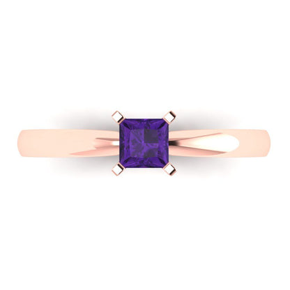 0.5 cttw Natural Amethyst Solitaire  Engagement Ring - Solid Gold (Princess Cut,4.5mm)