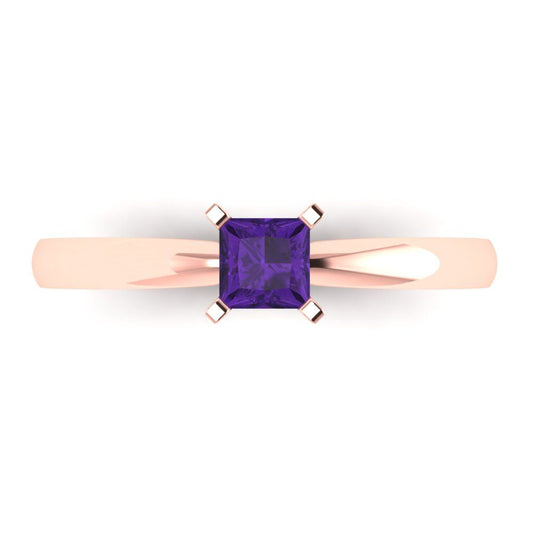 0.5 cttw Natural Amethyst Solitaire  Engagement Ring - Solid Rose Gold (VVS1, Princess Cut,4.5mm)