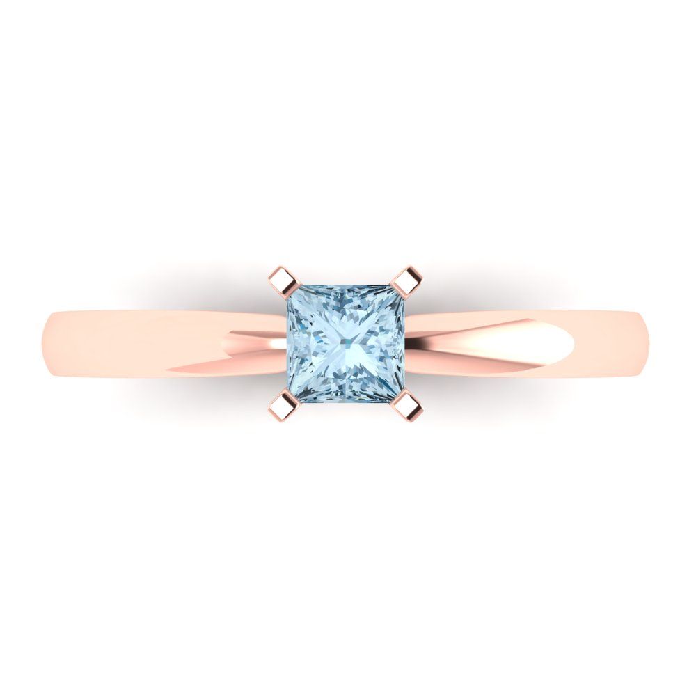 0.5 cttw Natural Aquamarine Solitaire  Engagement Ring - Solid Rose Gold (VVS1, Princess Cut,4.5mm)
