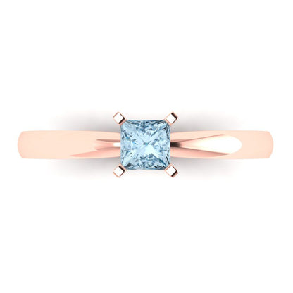 0.5 cttw Natural Aquamarine Solitaire  Engagement Ring - Solid Rose Gold (VVS1, Princess Cut,4.5mm)