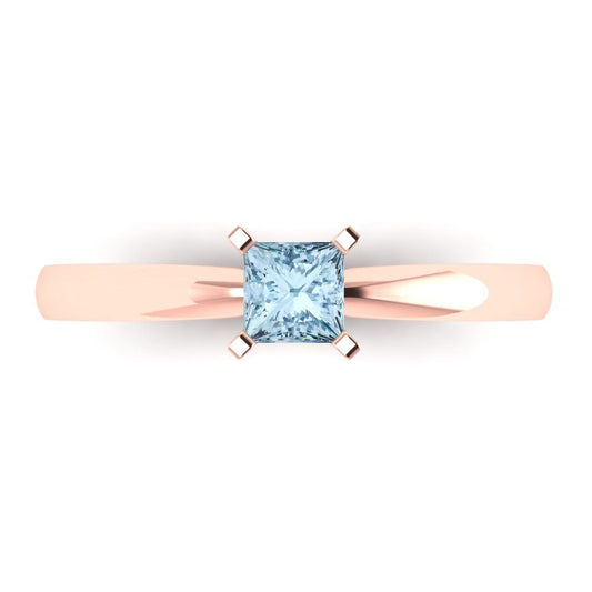0.5 cttw Natural Aquamarine Solitaire  Engagement Ring - Solid Rose Gold (VVS1, Princess Cut,4.5mm)