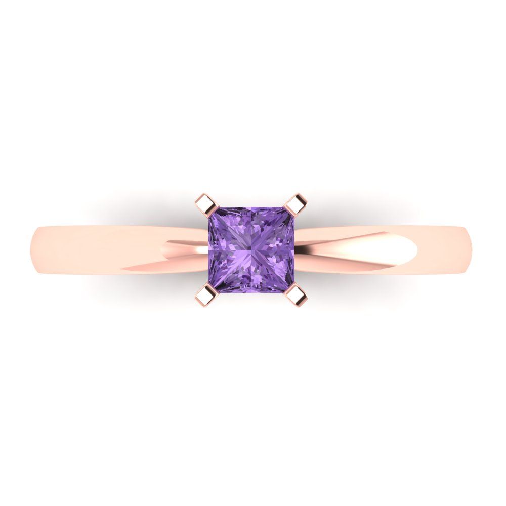 0.5 cttw Simulated Alexandrite Solitaire  Engagement Ring - Solid Gold (Princess Cut,4.5mm)