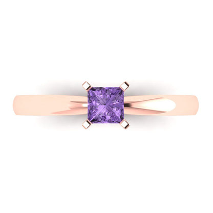 0.5 cttw Simulated Alexandrite Solitaire  Engagement Ring - Solid Gold (Princess Cut,4.5mm)