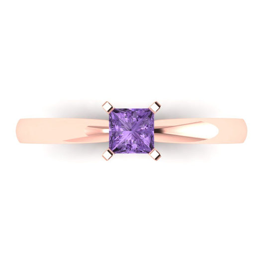 0.5 cttw Simulated Alexandrite Solitaire  Engagement Ring - Solid Rose Gold (VVS1, Princess Cut,4.5mm)