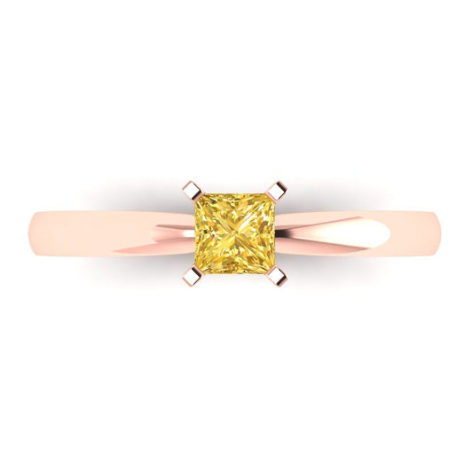 0.5 cttw Natural Citrine Solitaire  Engagement Ring - Solid Rose Gold (VVS1, Princess Cut,4.5mm)