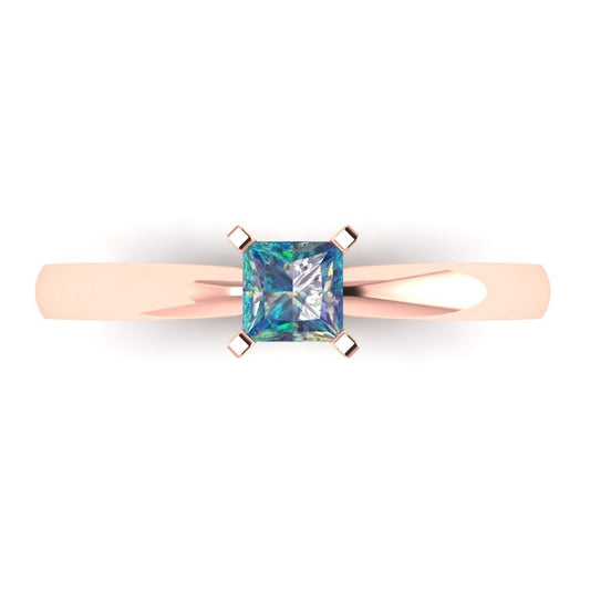0.5 cttw Blue Moissanite Solitaire  Engagement Ring - Solid Rose Gold (VVS1, Princess Cut,4.5mm)