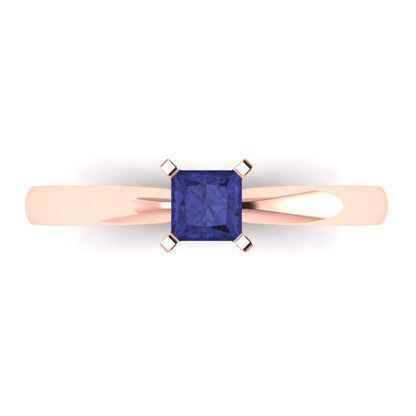 0.5 cttw Simulated Tanzanite Solitaire  Engagement Ring - Solid Gold (Princess Cut,4.5mm)