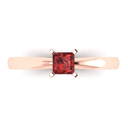 0.5 cttw Natural Garnet Solitaire  Engagement Ring - Solid Gold (Princess Cut,4.5mm)