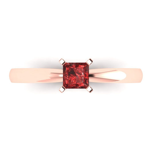 0.5 cttw Natural Garnet Solitaire  Engagement Ring - Solid Rose Gold (VVS1, Princess Cut,4.5mm)