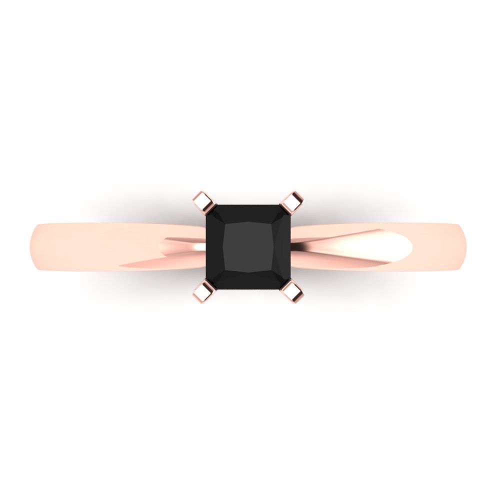 0.5 cttw Natural Onyx Solitaire  Engagement Ring - Solid Rose Gold (VVS1, Princess Cut,4.5mm)