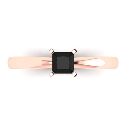 0.5 cttw Natural Onyx Solitaire  Engagement Ring - Solid Rose Gold (VVS1, Princess Cut,4.5mm)