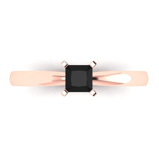 0.5 cttw Natural Onyx Solitaire  Engagement Ring - Solid Rose Gold (VVS1, Princess Cut,4.5mm)