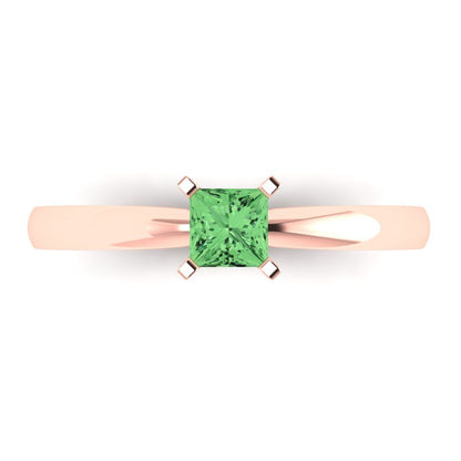 0.5 cttw Zirconia Simulated Green Diamond Solitaire  Engagement Ring - Solid Rose Gold (VVS1, Princess Cut,4.5mm)