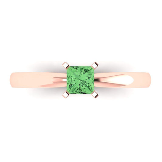 0.5 cttw Zirconia Simulated Green Diamond Solitaire  Engagement Ring - Solid Rose Gold (VVS1, Princess Cut,4.5mm)