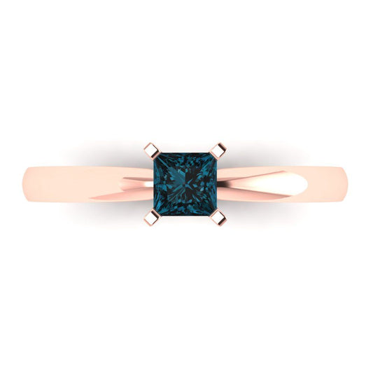 0.5 cttw Natural London Blue Topaz Solitaire  Engagement Ring - Solid Rose Gold (VVS1, Princess Cut,4.5mm)