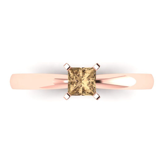 0.5 cttw Zirconia Simulated Champagne Diamond Solitaire  Engagement Ring - Solid Rose Gold (VVS1, Princess Cut,4.5mm)