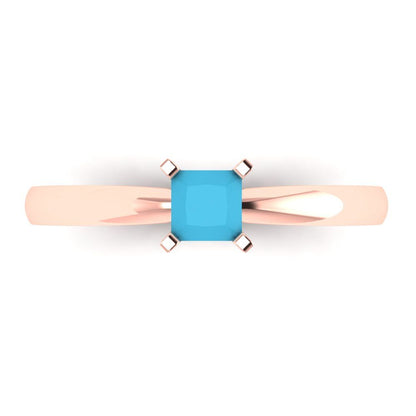 0.5 cttw Simulated Turquoise Solitaire  Engagement Ring - Solid Gold (Princess Cut,4.5mm)