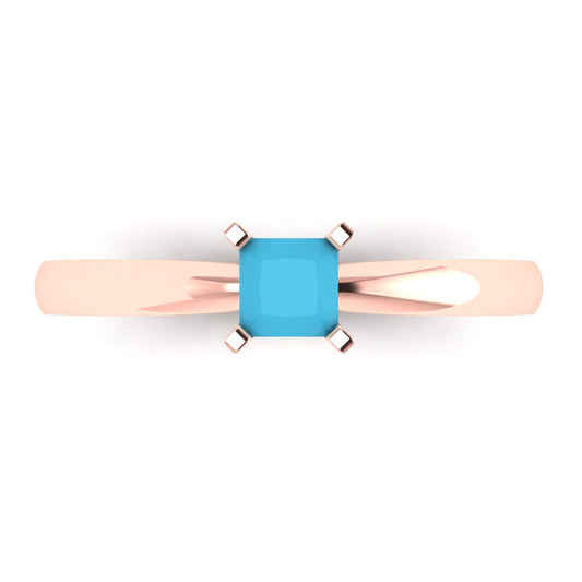 0.5 cttw Simulated Turquoise Solitaire  Engagement Ring - Solid Rose Gold (VVS1, Princess Cut,4.5mm)