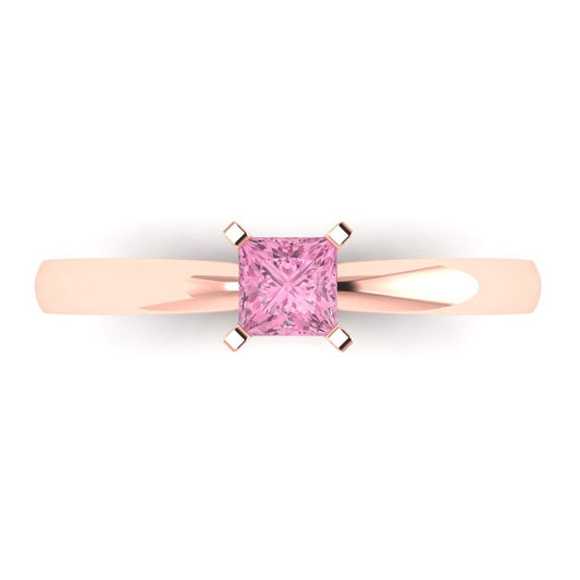 0.5 cttw Zirconia Simulated Pink Diamond Solitaire  Engagement Ring - Solid Rose Gold (VVS1, Princess Cut,4.5mm)
