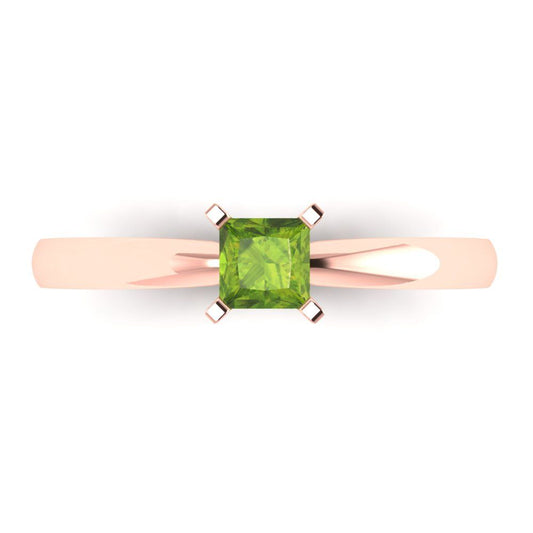 0.5 cttw Natural Peridot Solitaire  Engagement Ring - Solid Rose Gold (VVS1, Princess Cut,4.5mm)