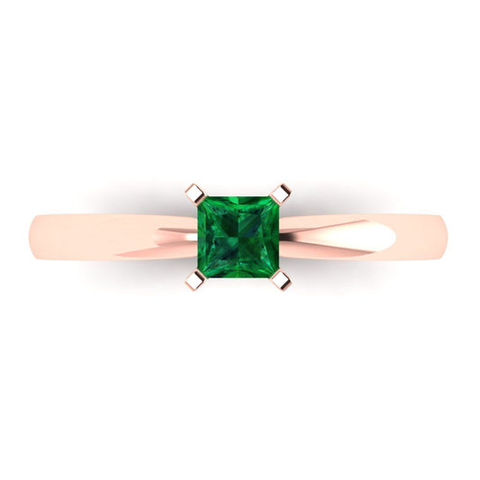0.5 cttw Simulated Emerald Solitaire  Engagement Ring - Solid Rose Gold (VVS1, Princess Cut,4.5mm)