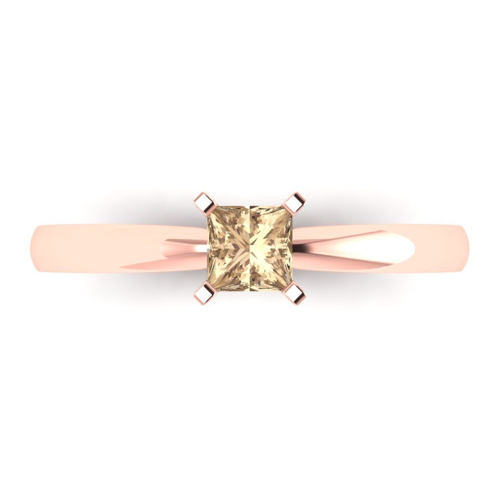 0.5 cttw Yellow Moissanite Solitaire  Engagement Ring - Solid Rose Gold (VVS1, Princess Cut,4.5mm)