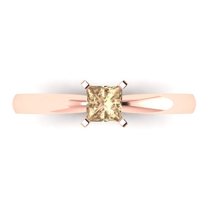0.5 cttw Yellow Moissanite Solitaire  Engagement Ring - Solid Rose Gold (VVS1, Princess Cut,4.5mm)