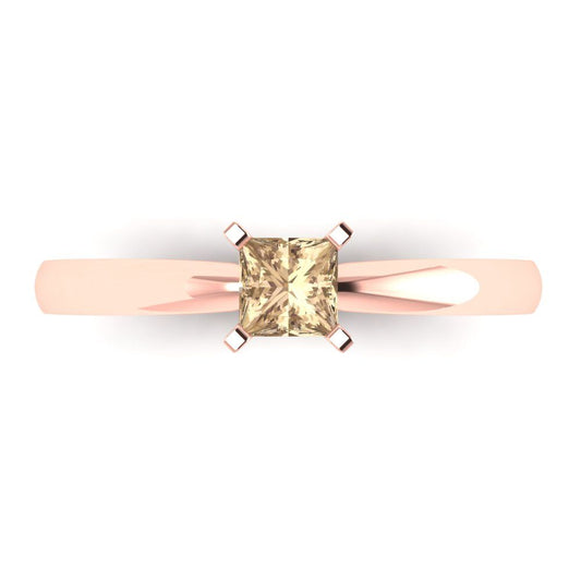 0.5 cttw Yellow Moissanite Solitaire  Engagement Ring - Solid Rose Gold (VVS1, Princess Cut,4.5mm)