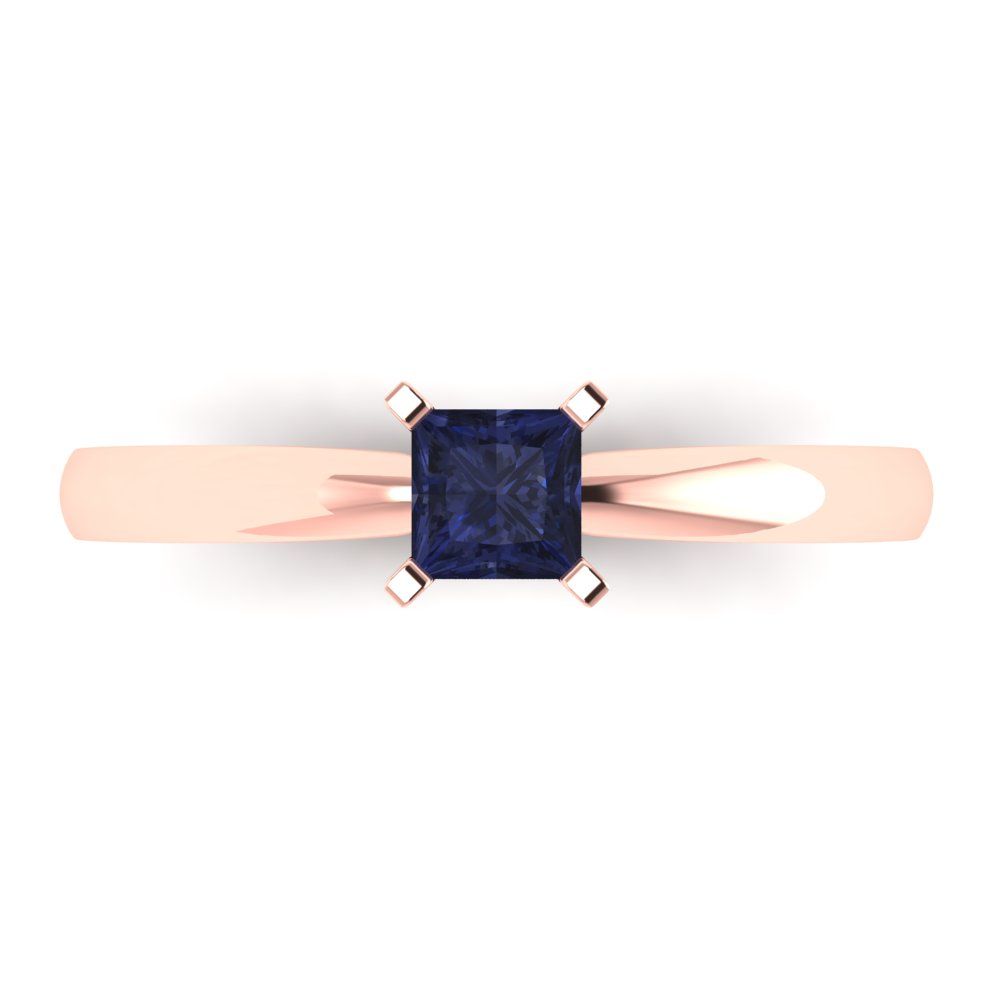 0.5 cttw Simulated Blue Sapphire Solitaire  Engagement Ring - Solid Gold (Princess Cut,4.5mm)