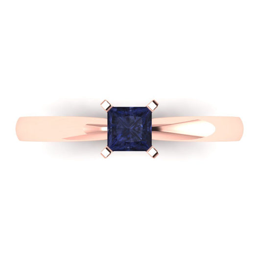 0.5 cttw Simulated Blue Sapphire Solitaire  Engagement Ring - Solid Rose Gold (VVS1, Princess Cut,4.5mm)