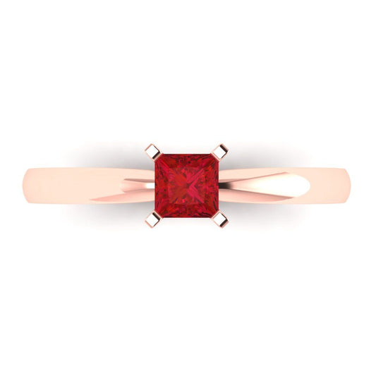 0.5 cttw Simulated Pink Tourmaline Solitaire  Engagement Ring - Solid Rose Gold (VVS1, Princess Cut,4.5mm)