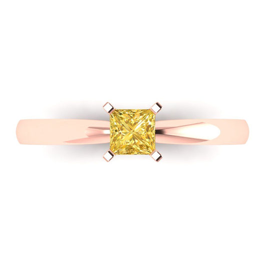 0.5 cttw Zirconia Simulated Yellow Diamond Solitaire  Engagement Ring - Solid Rose Gold (VVS1, Princess Cut,4.5mm)