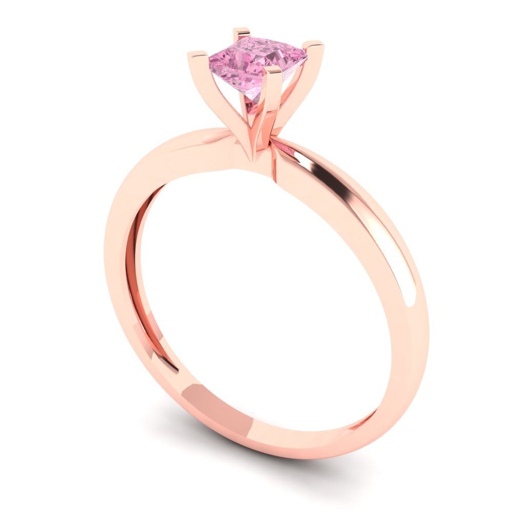 0.5 cttw Zirconia Simulated Pink Diamond Solitaire  Engagement Ring - Solid Gold (VVS1, Princess Cut,4.5mm)